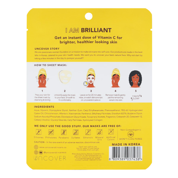 Uncover I am Brilliant Vitamin C Brightening Sheet Mask